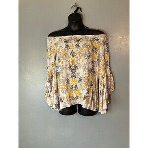 Fever yellow and gray floral off shoulder blouse